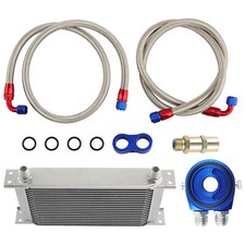 19 Row 10AN Universal Engine Transmission Oil Cooler + Filter Adapter Hose Kit