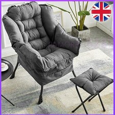 Comfy Armchair Living Room Chair  Accent Large, Grey with Footstool, Ottoman UK