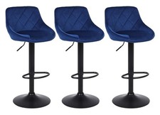 3 Blue Velvet Bar Stools Swivel Barstools Matt Black Metal