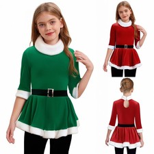 Girls Christmas Santa Dance Costume Figure Ice Skating Ballet Dance Velvet Dress