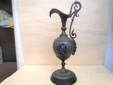 Fabulous antique Neo classical pewter pitcher / ewer with faux jewels LOFT FIND
