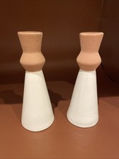2 X Lisa Angel White And Terracotta Candlestick Holders 17cm Tall New