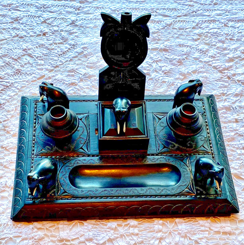 Ebony indian desk standish - standish, or