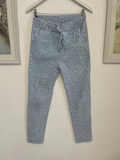 Fuzzi Leisure Jeans Pants Blue Animal Print Straight Leg Elastic Waist