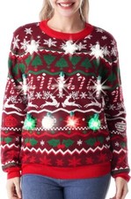 Womens LED Light Up Ugly Christmas Sweater/jumper Built-in Light Bulbs large