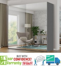 ETNA Modern Bedroom FULL MIRROR Sliding Double Door Wardrobe - 3 SIZES - Grey