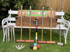 Vintage Jaques Croquet Set Original Eclipse Balls & hand-wound Rockwood Mallets
