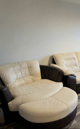 Beige brown leather chaise - beige/brown,