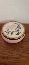 Vintage Framecraft Pink Trinket Powder Box With Embroiderd Lid Floral