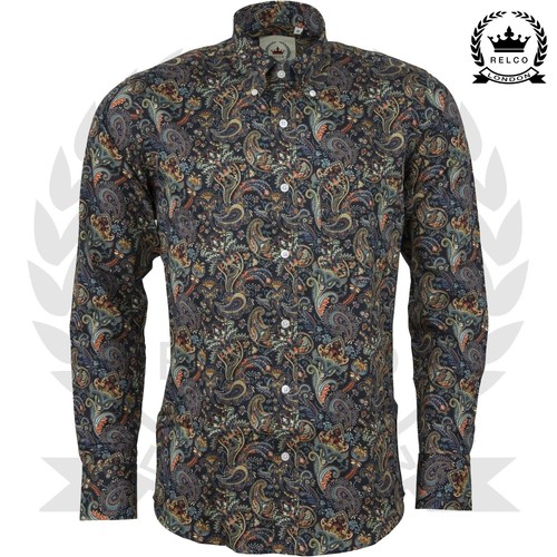 Relco paisley shirt blue long - paisley,