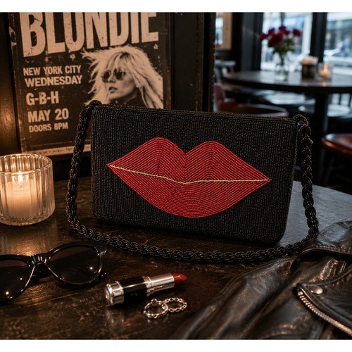 Red lips beaded - red, bag
