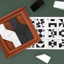 Deluxe 3D Wooden Puzzle Game with 16 Black & White Blocks  Instructions Included