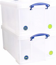 Really Useful Box Plastic Storage 64 Litre Clear (Pack of 2)