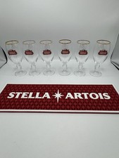 Stella Artois Half Pint Chalice Etched Glasses 10oz X 6 Plus Silicone Bar Runner