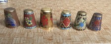 6x vintage cloisonné enamel thimble lot carved  flower elephant owl 