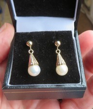 9ct Freshwater Pearl and Diamond drop earrings