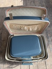 Set Of 3 Retro Powder Blue Suitcases - Vintage Collectable Luggage & Decor