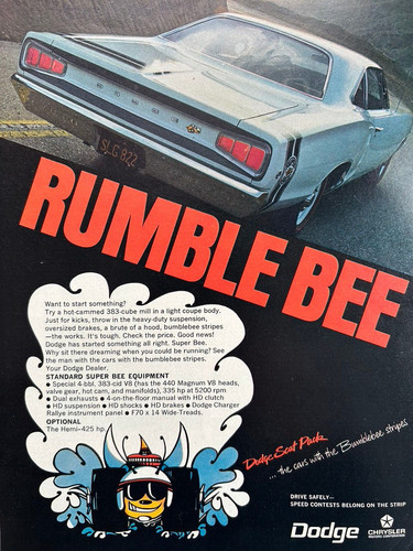 1968 vintage dodge super - vintage, bee