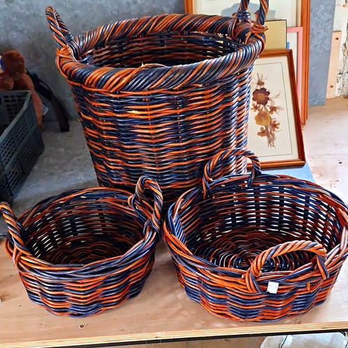 Vintage wicker log basket set - wicker,