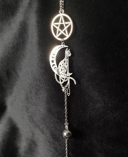 Pentagram moon mystic cat - pentagram,