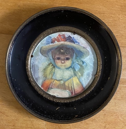 Vintage tin plate with picture - tin,