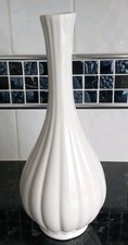 White Ceramic Vase Fluted Long