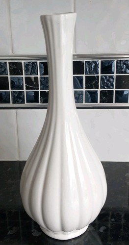 White ceramic vase fluted - vase,