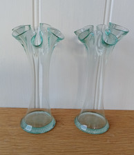 A pair of fine hand-made fluted glass vases. Parlane?