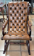 Vintage Tan Leather & Mahogany Chesterfield Rocking Chair