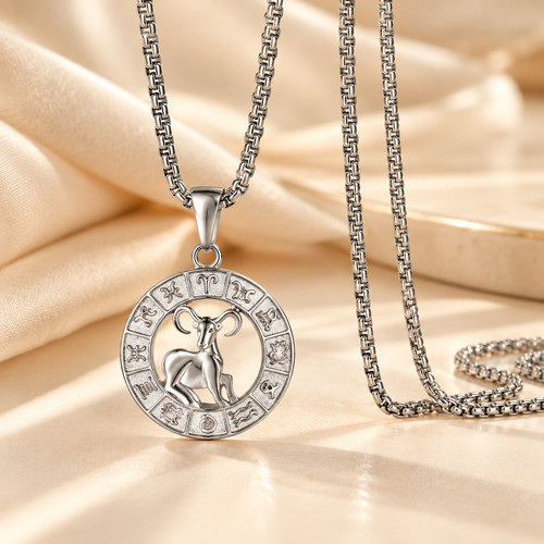 Silver zodiac pendant necklace - silver,
