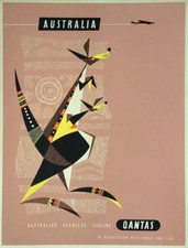 Vintage Qantas Kangaroo Australia Airline Poster Print A3/A4