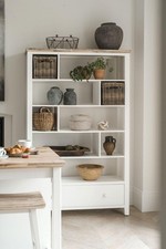 White wooden room divider shelving unit with storage baskets & drawer 120x190cm
