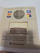 The Battle Of Trafalgar Commemorative Coin. HMS Victory Oak Piece. Gibraltar.