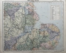 1883 Midlands & East Anglia Original Antique Colour Map by Letts