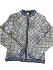 Vtg Swix Ski Wool Sweater Jacket Full Zip Sz M Nordic Fair Isle Blue Cream