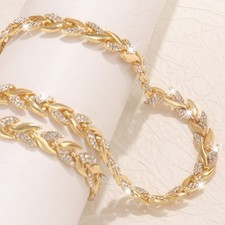 Rhinestone Pave Jewelry Gift Set Leaf Link Necklace Bracelet Women Ladies NEW