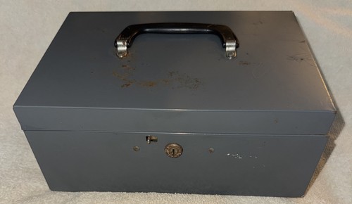 Vintage gray metal cash box - metal,