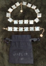 Vintage Jaeger Necklace & Bracelet Set  Kiwi Jasper On Silver Tone With Bag