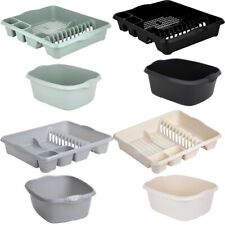 Rectangular Washing Up Bowl Basin And Large Dish Drainer Rack Plate Holder 2 Pc