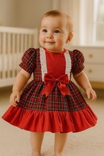 Baby girls Tartan Spanish Christmas dress size 0-3/3-6/6-12/12-18/18-24 Months