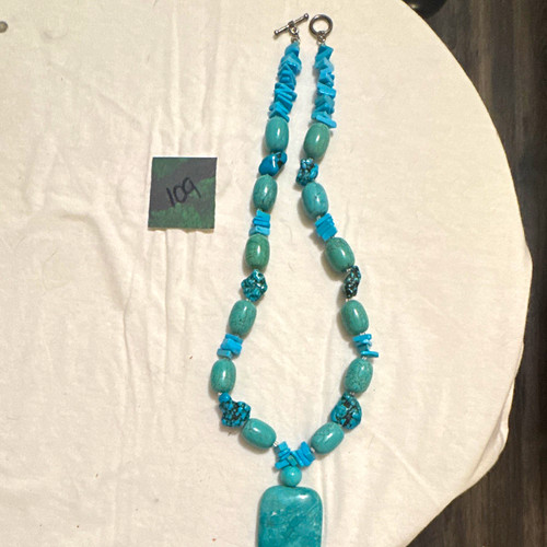 Real turquoise beaded pendant - real,