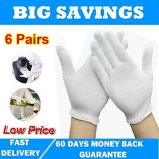6 Pairs 100% Cotton White Gloves Dermatological Overnight Moisturizing Eczema UK