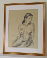 Original Charcoal Study, Nude Girl, Signed & Framed, H54xW44cm