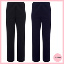 2 PACK WOMENS STRAIGHT LEG TROUSERS LADIES STRETCH RIBBED PANTS PULL ON BOTTOMS