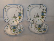 2 x LOVELY VINTAGE ART DECO BURGESS BROS CARLISLE WARE HAND PAINTED 1333 TRIOS 