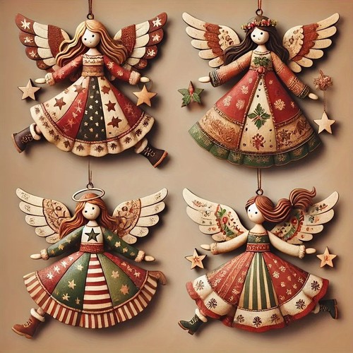 4pcs vintage angel wooden - 4pcs,