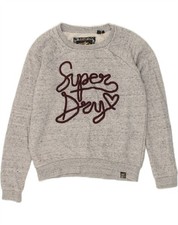SUPERDRY Womens Graphic Sweatshirt Jumper UK 10 Small Grey Flecked Cotton BF48