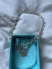 Tiffany & Co. Silver Heart Tag Toggle Necklace 16 Inches, Pouch And Box