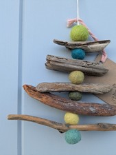 Hanging Tree Decoration Driftwood and Felt Handmade in Wales