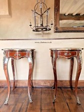 Pair Quality Antique French Louis XVI Ormolu Mounted Kingswood Lamp Side Tables